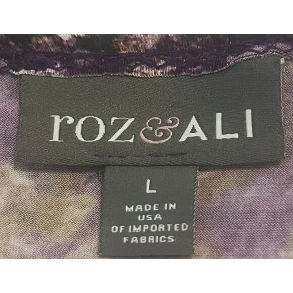 ROZ & ALI LONG SLV PULL-OVER RND NECK TUNIC BLOUSE, WOMEN, L, PURPLE BROWN ABSTR - Picture 10 of 12